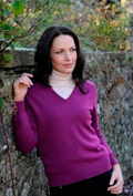 Deluxe Ladies Fit Scottish Lambswool in Ladies Length V-Neck wit
